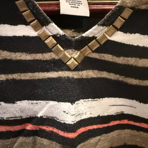 Ruby Rd. Women’s Striped V-Neck Top – 3/4 Sleeve Size Petite Medium - Picture 5 of 5